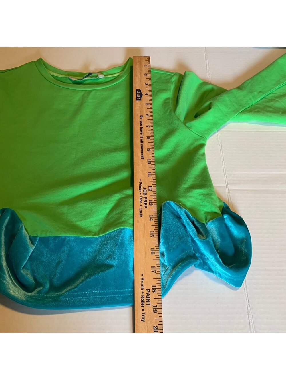 森宿 Green Long Sleeve Top with Teal Velvet Ruffle Hem, Size M - Picture 5 of 9
